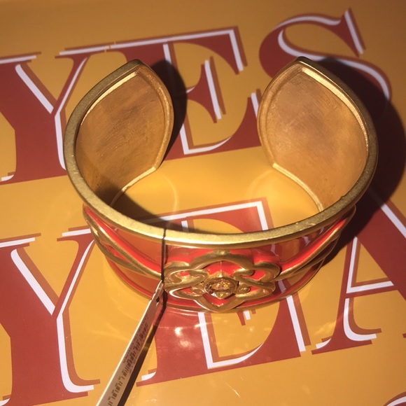 New Scarlet Red Open Cuff Bracelet Gem Center Gold Tone Scrolls By Carolee Lux - Picture 2 of 13